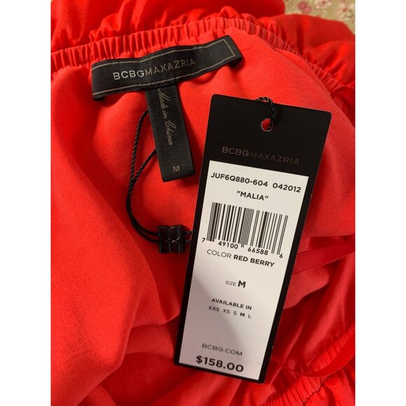 BCBGMAXAZRIA Malia Red Berry Off-Shoulder Dress M Crepe NWT $158 Island Vacay - Picture 5 of 13